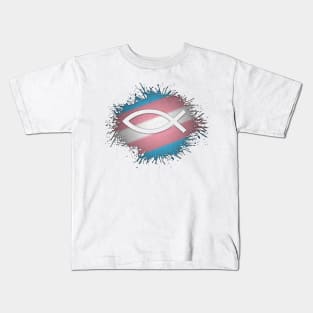 Paint Splatter Transgender Pride Flag Fish Symbol Kids T-Shirt